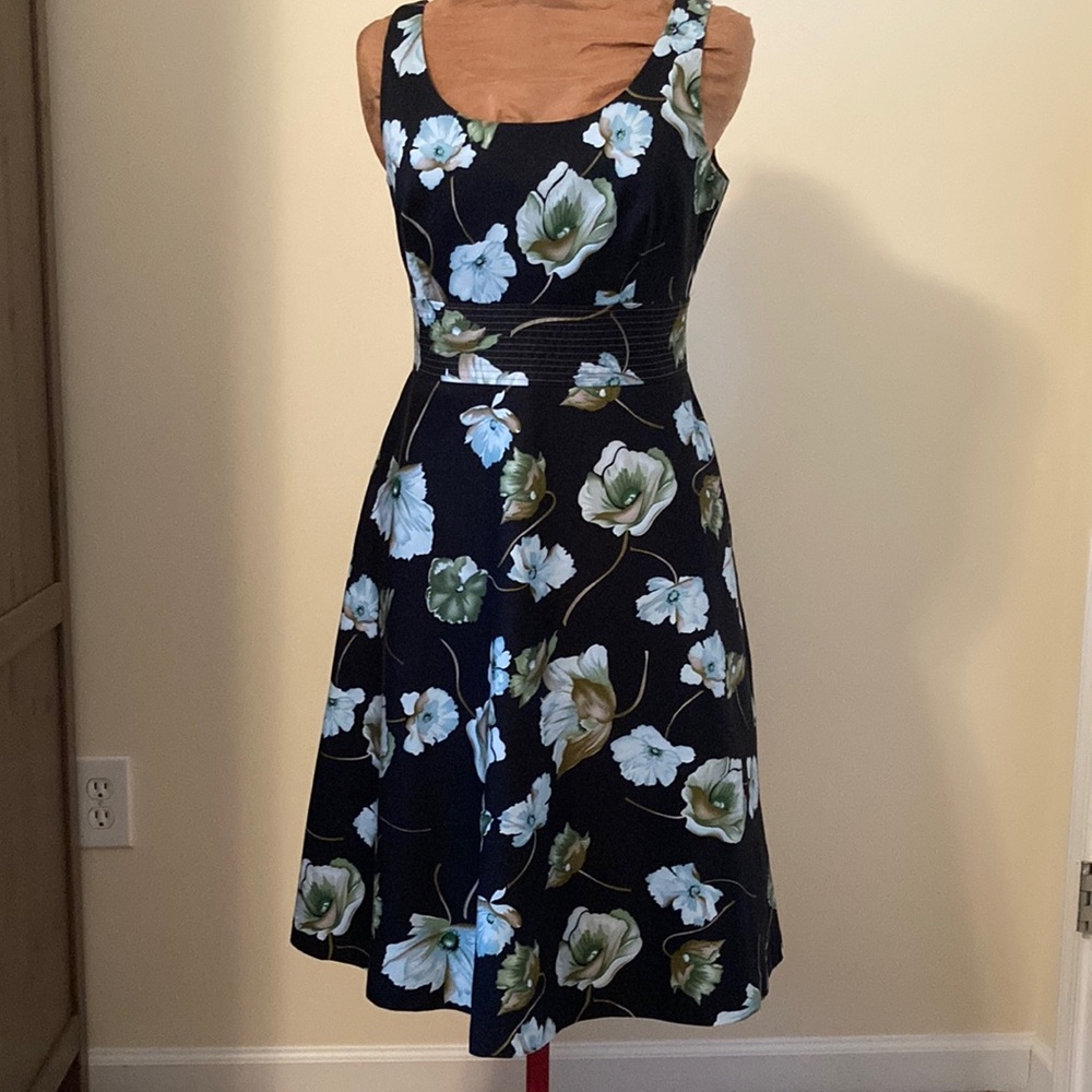 Blue and watercolor flower Sleeveless A-Line Midi Dress for Wedding Guest